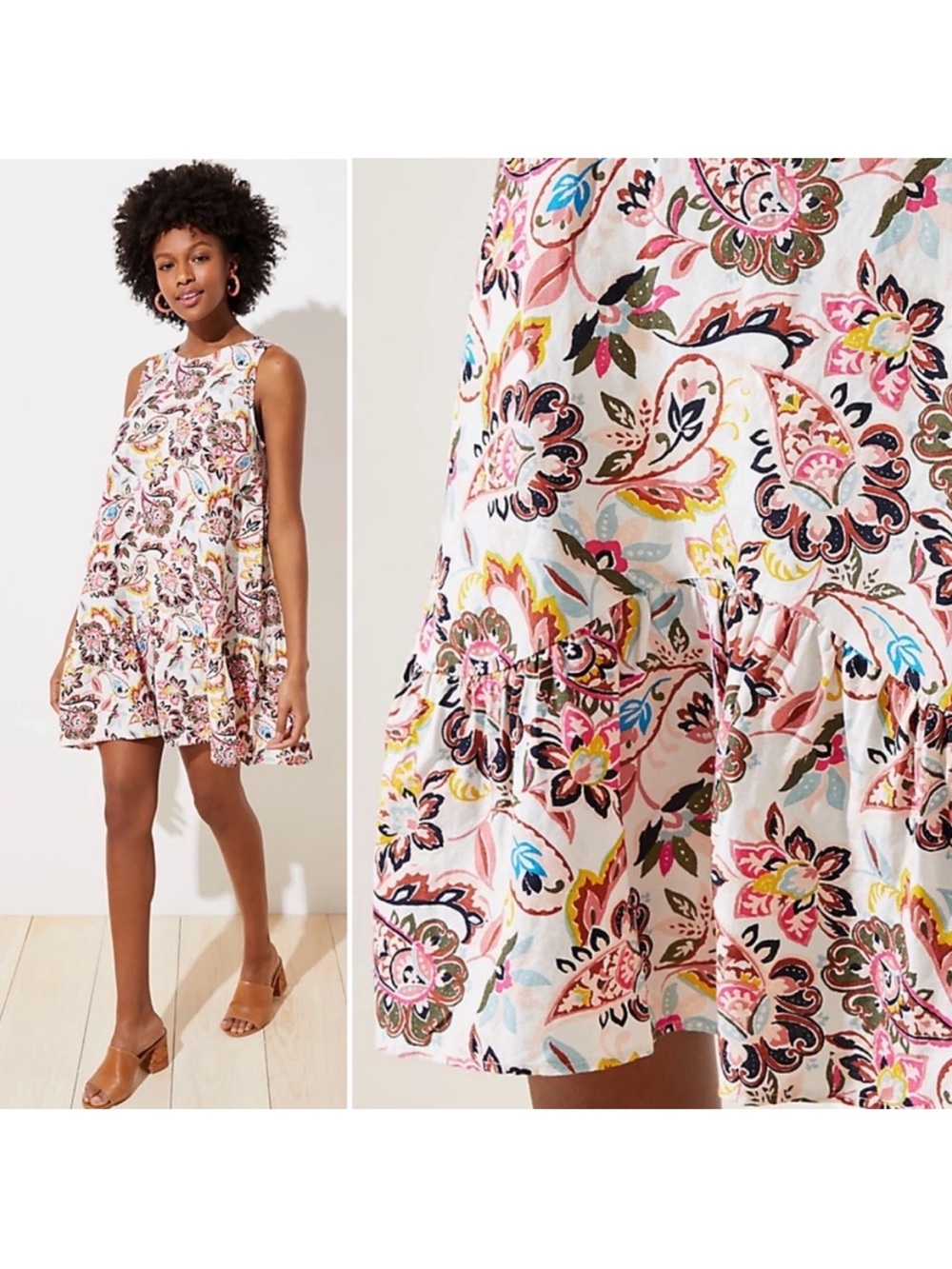 Loft Floral Paisley Linen Blend Swing Dress Sz 20 Plus Size